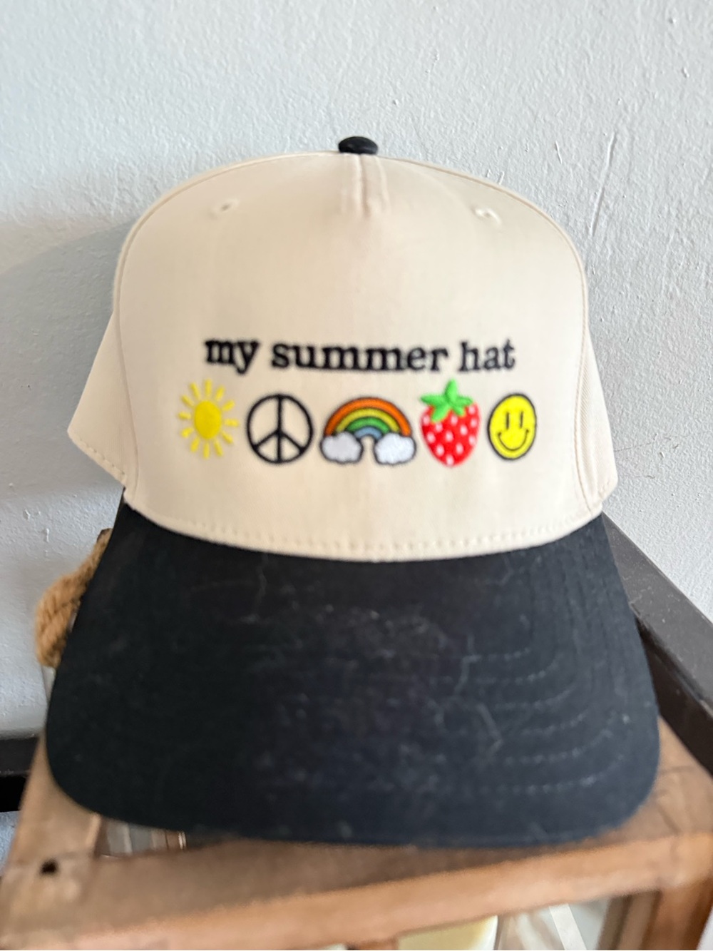‘My Summer Hat’ Embroidered Two-Tone snap back - Cream & Black